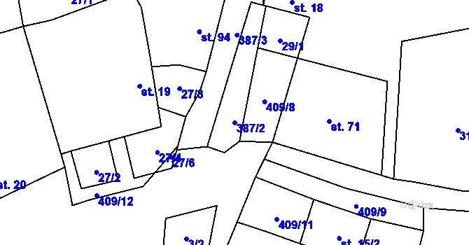 Parcela st. 387/2 v KÚ Nové Sady, Katastrální mapa