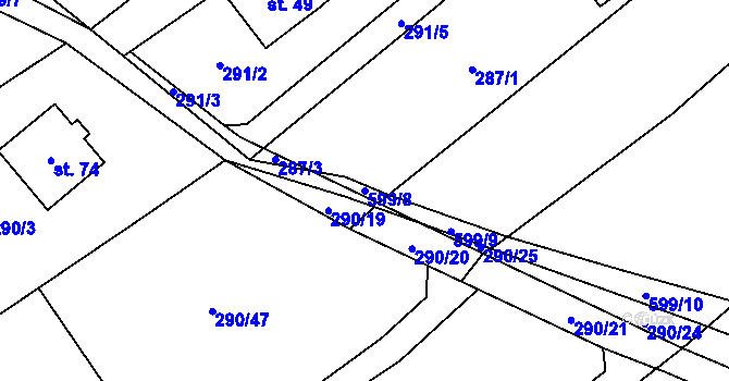 Parcela st. 599/8 v KÚ Nové Sady u Velké Bíteše, Katastrální mapa