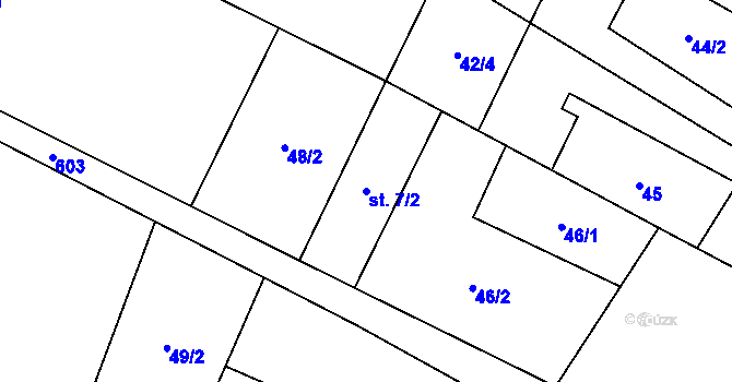 Parcela st. 7/2 v KÚ Nové Sady u Velké Bíteše, Katastrální mapa