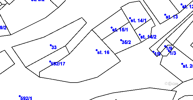 Parcela st. 16 v KÚ Nové Sady u Velké Bíteše, Katastrální mapa