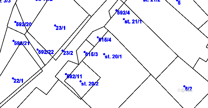 Parcela st. 20/1 v KÚ Nové Sady u Velké Bíteše, Katastrální mapa