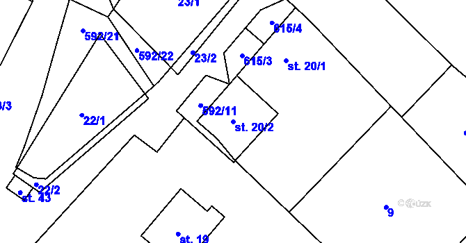 Parcela st. 20/2 v KÚ Nové Sady u Velké Bíteše, Katastrální mapa