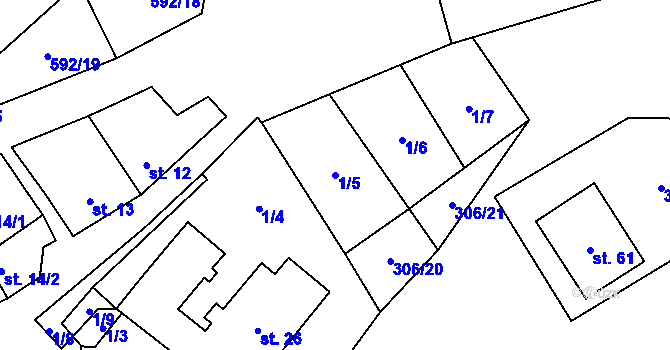 Parcela st. 1/5 v KÚ Nové Sady u Velké Bíteše, Katastrální mapa