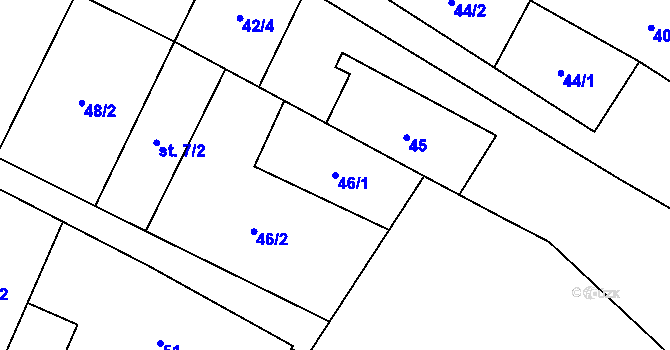 Parcela st. 46/1 v KÚ Nové Sady u Velké Bíteše, Katastrální mapa
