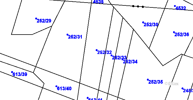 Parcela st. 252/32 v KÚ Nové Sady u Velké Bíteše, Katastrální mapa