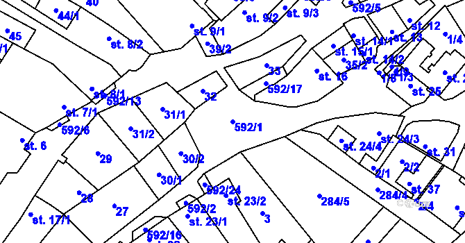 Parcela st. 592/1 v KÚ Nové Sady u Velké Bíteše, Katastrální mapa