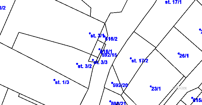 Parcela st. 592/15 v KÚ Nové Sady u Velké Bíteše, Katastrální mapa