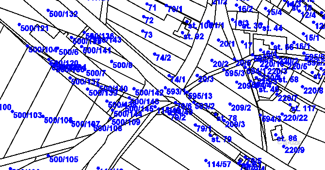 Parcela st. 593 v KÚ Nové Sady u Velké Bíteše, Katastrální mapa