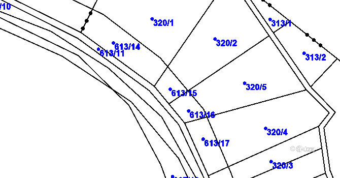 Parcela st. 613/15 v KÚ Nové Sady u Velké Bíteše, Katastrální mapa