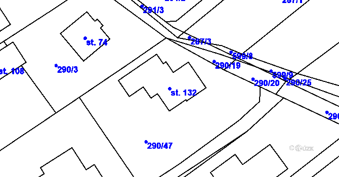 Parcela st. 132 v KÚ Nové Sady u Velké Bíteše, Katastrální mapa