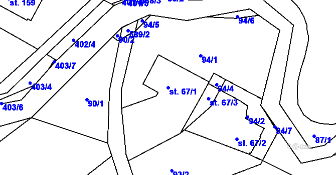 Parcela st. 67/1 v KÚ Nové Sedlice, Katastrální mapa