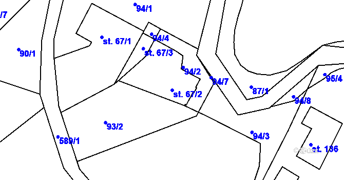 Parcela st. 67/2 v KÚ Nové Sedlice, Katastrální mapa