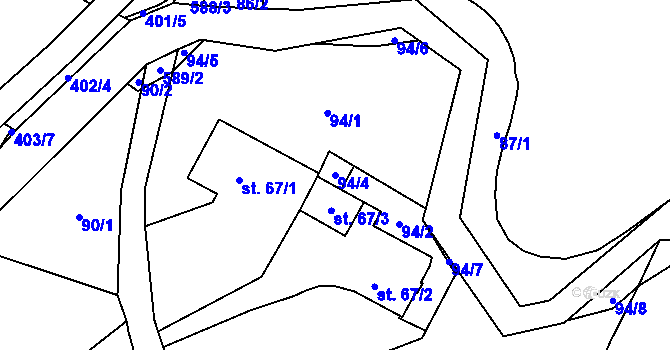Parcela st. 94/4 v KÚ Nové Sedlice, Katastrální mapa
