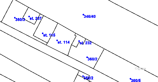 Parcela st. 232 v KÚ Nové Sedlice, Katastrální mapa