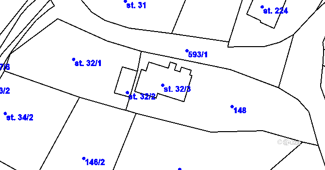 Parcela st. 32/3 v KÚ Nové Sedlice, Katastrální mapa