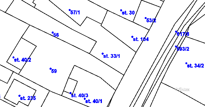Parcela st. 33/1 v KÚ Nové Sedlice, Katastrální mapa