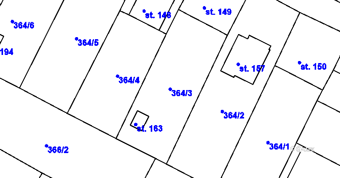 Parcela st. 364/3 v KÚ Nové Sedlice, Katastrální mapa