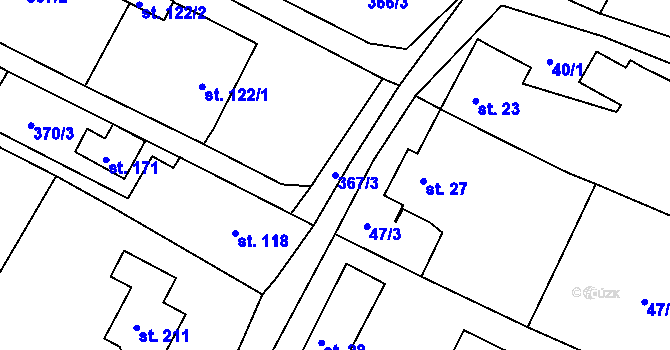 Parcela st. 367/3 v KÚ Nové Sedlice, Katastrální mapa