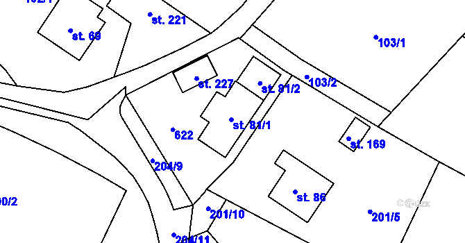Parcela st. 81/1 v KÚ Nové Sedlice, Katastrální mapa