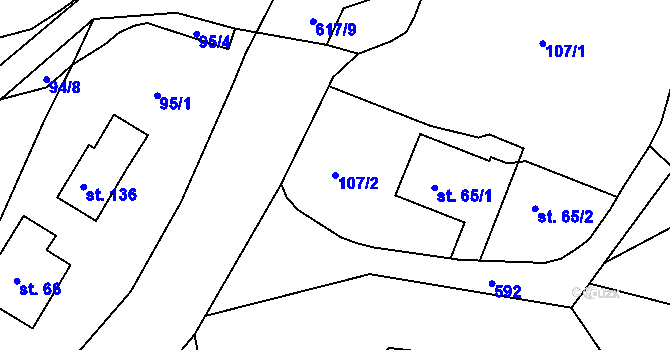 Parcela st. 107/2 v KÚ Nové Sedlice, Katastrální mapa