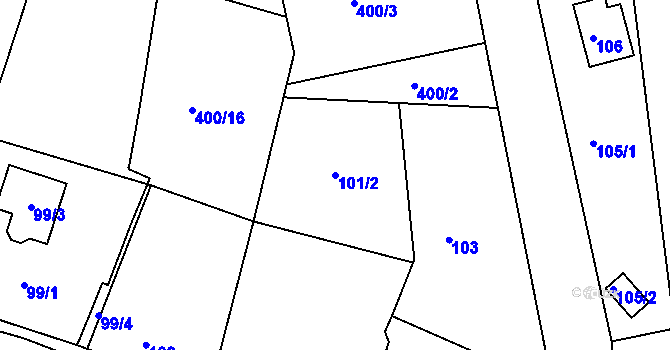 Parcela st. 101/2 v KÚ Loučky u Lokte, Katastrální mapa