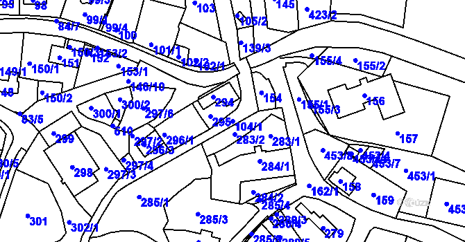 Parcela st. 104/1 v KÚ Loučky u Lokte, Katastrální mapa
