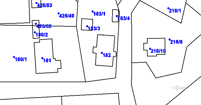 Parcela st. 182 v KÚ Loučky u Lokte, Katastrální mapa