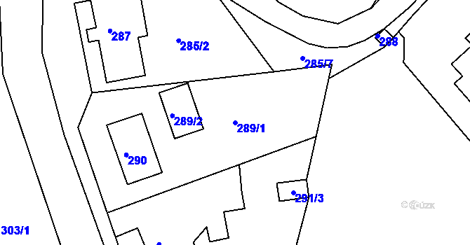 Parcela st. 289/1 v KÚ Loučky u Lokte, Katastrální mapa