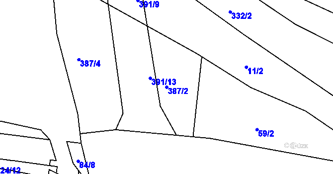 Parcela st. 387/2 v KÚ Loučky u Lokte, Katastrální mapa