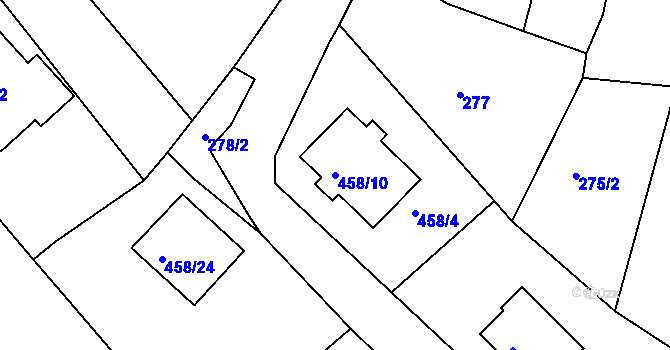 Parcela st. 458/10 v KÚ Loučky u Lokte, Katastrální mapa