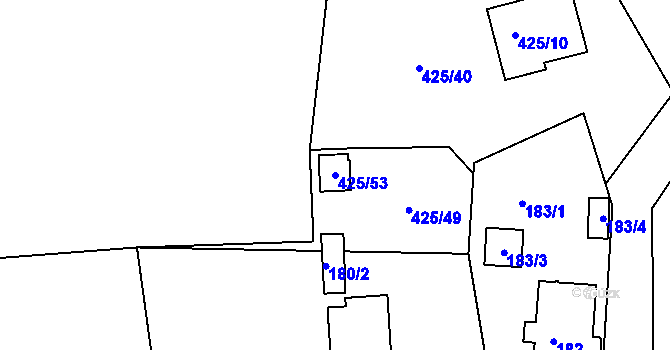 Parcela st. 425/53 v KÚ Loučky u Lokte, Katastrální mapa