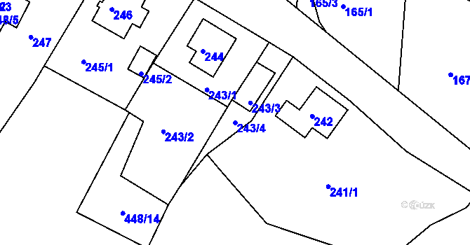 Parcela st. 243/4 v KÚ Loučky u Lokte, Katastrální mapa