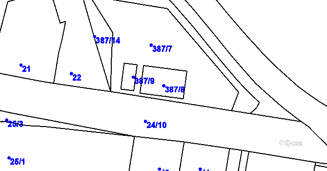 Parcela st. 387/8 v KÚ Loučky u Lokte, Katastrální mapa
