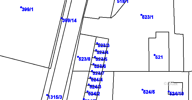 Parcela st. 523/4 v KÚ Nové Sedlo u Lokte, Katastrální mapa