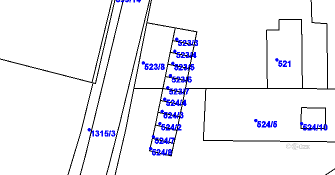Parcela st. 523/7 v KÚ Nové Sedlo u Lokte, Katastrální mapa