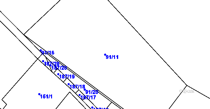 Parcela st. 91/11 v KÚ Nové Sedlo u Žatce, Katastrální mapa
