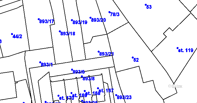 Parcela st. 893/21 v KÚ Nové Sedlo u Žatce, Katastrální mapa