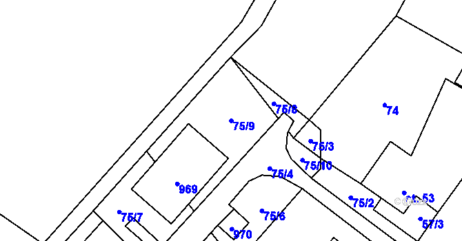 Parcela st. 75/9 v KÚ Nové Sedlo u Žatce, Katastrální mapa
