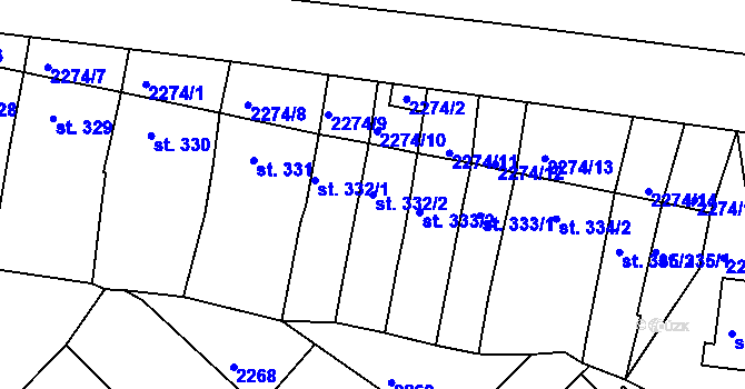 Parcela st. 332/2 v KÚ Nové Strašecí, Katastrální mapa