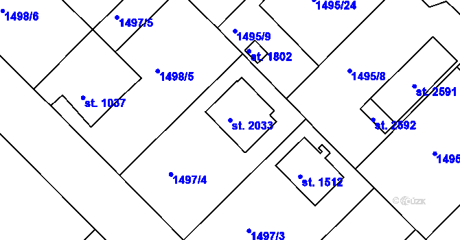Parcela st. 2033 v KÚ Nové Strašecí, Katastrální mapa