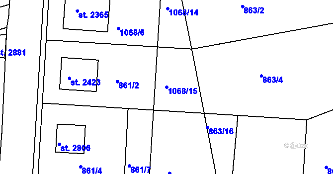 Parcela st. 1068/15 v KÚ Nové Strašecí, Katastrální mapa