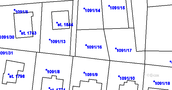 Parcela st. 1091/16 v KÚ Nové Strašecí, Katastrální mapa