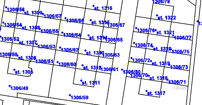 Parcela st. 1306/63 v KÚ Nové Strašecí, Katastrální mapa