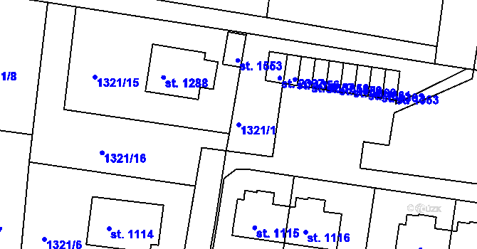 Parcela st. 1321/1 v KÚ Nové Strašecí, Katastrální mapa
