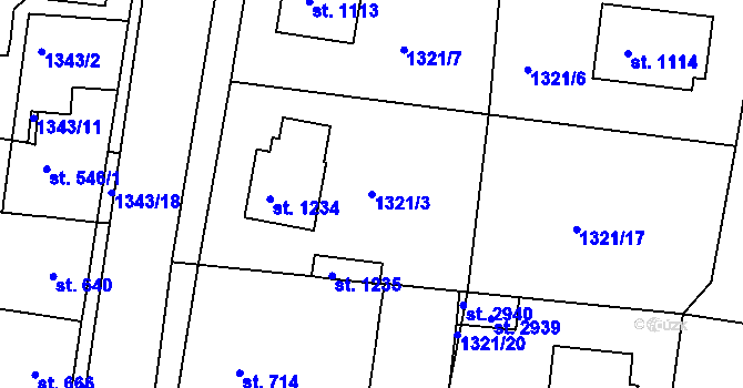 Parcela st. 1321/3 v KÚ Nové Strašecí, Katastrální mapa