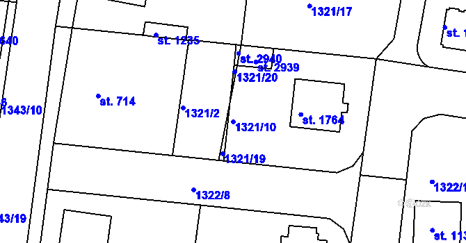 Parcela st. 1321/10 v KÚ Nové Strašecí, Katastrální mapa