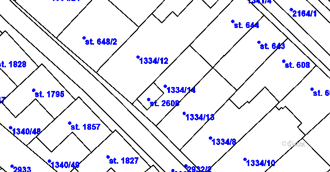 Parcela st. 1334/14 v KÚ Nové Strašecí, Katastrální mapa