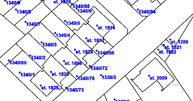 Parcela st. 1340/66 v KÚ Nové Strašecí, Katastrální mapa