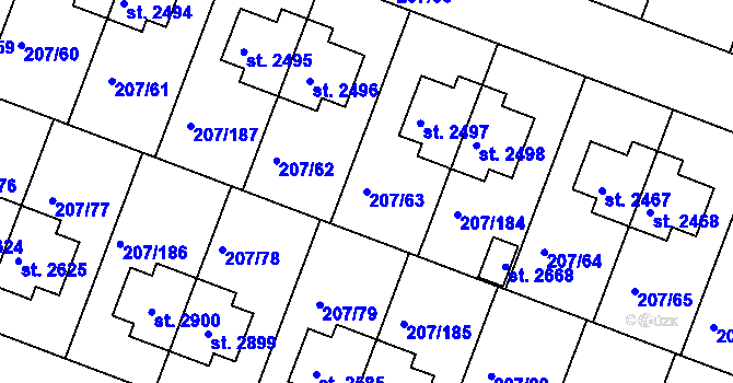 Parcela st. 207/63 v KÚ Nové Strašecí, Katastrální mapa