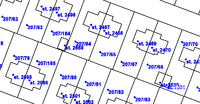 Parcela st. 207/65 v KÚ Nové Strašecí, Katastrální mapa